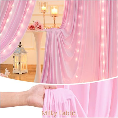 20 x 10ft Baby Pink Backdrop Curtains with Lights String - color: Baby Pink, size: W5' x H10'(4 panels)
