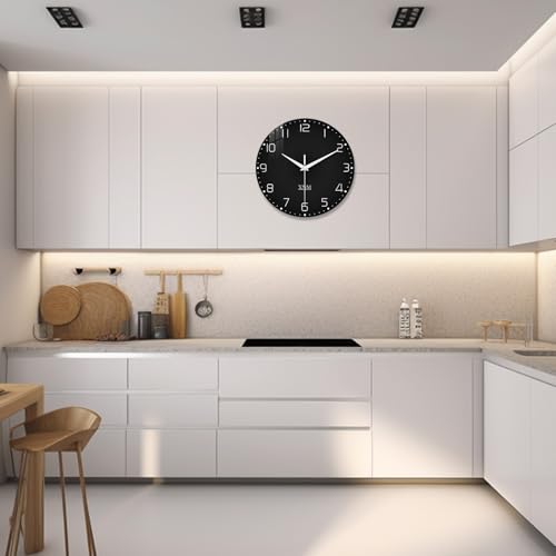 XNM Black Glass Wall Clocks Battery Operated 12 Inch - color: Black, size: 12 Inch