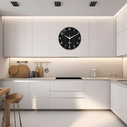 XNM Black Glass Wall Clocks Battery Operated 12 Inch - color: Black, size: 12 Inch