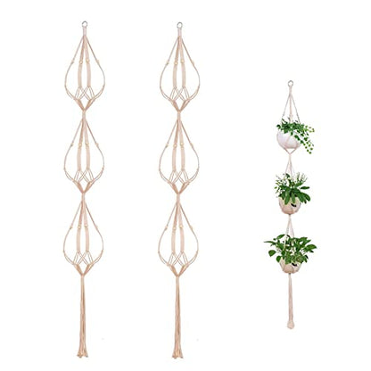 ELANE 2PCS 3-Tier 70" Macrame Plant Hangers Basket Plant Hanger Indoor Outdoor Hanging Plant Holder for Stand Flower Pots Decorations - size: 3-tier