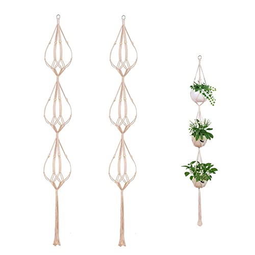 ELANE 2PCS 3-Tier 70" Macrame Plant Hangers Basket Plant Hanger Indoor Outdoor Hanging Plant Holder for Stand Flower Pots Decorations - size: 3-tier