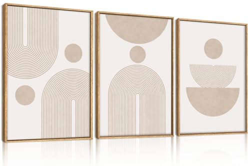 Large Boho Neutral Beige Framed Canvas Wall Art Set-16"x24"x3 - color: Boho Beige Arch Wall Art, size: 16"Lx24"W