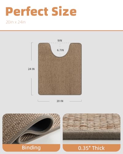 PADOOR Braided Toilet Rugs U Shaped 20''x24'', Non Slip Toilet Mat, Brown - color: Brown, size: 20''x24'' U-Shaped