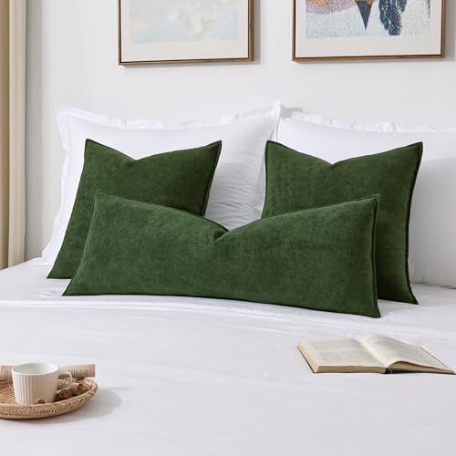 Soft Waterproof 14"x36" Long Lumbar Pillow Cover 1 Pack, Moss Green - color: Moss Green, size: 36" x 14" (Pack of 1)