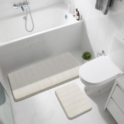 Yimobra Large Memory Foam Bathroom Mat Set, 44 x 24&24 x 17 in, Cream White - color: Cream White, size: 44x24+24x17 Inch