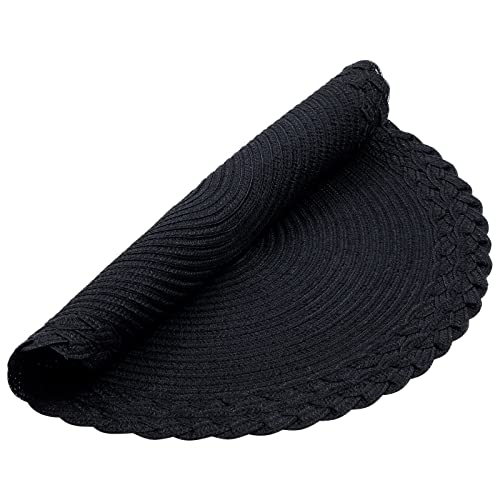 SHACOS Round Placemats Set of 6 Woven Round Table Mats 15 inch Braided Border Washable Cotton Polyester Circle Place Mats, Black - color: Black, size: 6 pieces