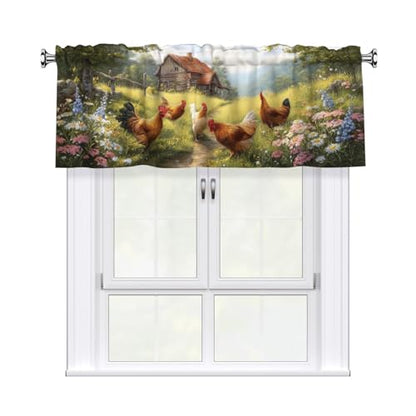Farmhouse Rooster Curtain Valance 54x18 Inches Window Treatment Rod Pocket Valance for Kitchen Bathroom Bedroom - color: Farmhouse Rooster
