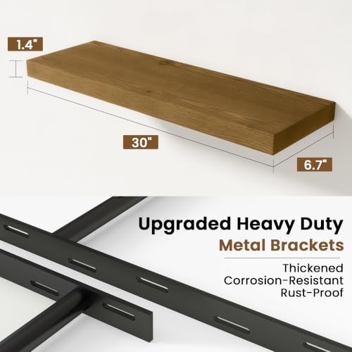 Solid Wood Floating Shelves for Wall 30 inch,Grey Wooden Shelf Set of 2 - color: Grey, size: 30inches-2P