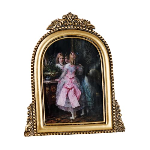 5x7 Ornate Arched Picture Frames,Vintage Gold Hand-Crafted Resin Photo Frame with Easel for Tabletop & Wall - size: 5x7