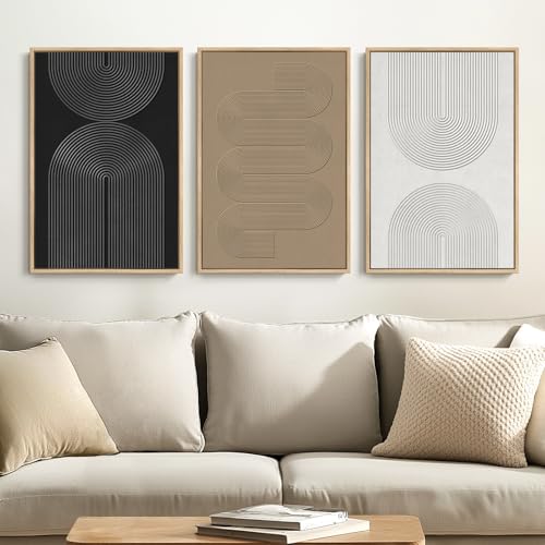 Framed Black and White Neutral Abstract Wall Art set, 3 Piece Cnavas Prints - color: Boundless Lines, size: 16" W x 24" H x 3Pcs
