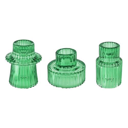 Glass Candlestick Holders, Taper Candle Holders, Set of 3, Green - color: Green, size: 3 PCS