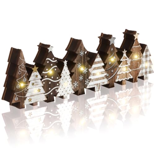 Yousoontic Lighted Christmas Tree Decor, Rustic Xmas Table Centerpieces - style: Brown Pine Tree