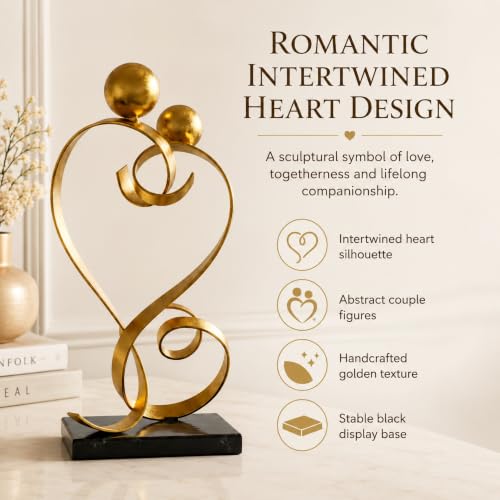 FUNTEREST Metal Heart Sculpture, Abstract Iron Statue Home Decor - color: Gold