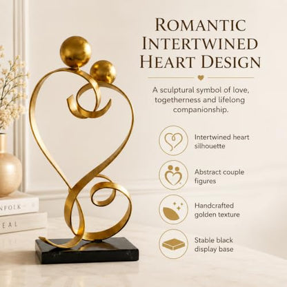 FUNTEREST Metal Heart Sculpture, Abstract Iron Statue Home Decor - color: Gold