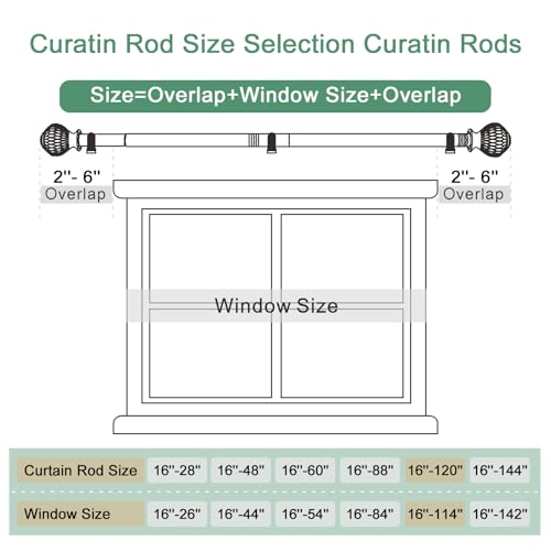 Byondeth Curtain Rods for Windows 16 to 120 Inches Adjustable Length 1 Inch Diameter Window Curtain Rod with Wood Grain Leaf Pattern Finials,for Heavy Duty Curtains Rods - size: 16" to 120"