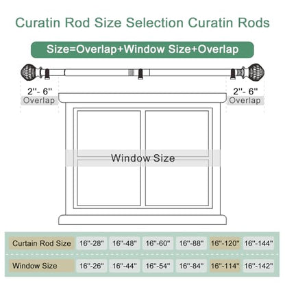 Byondeth Curtain Rods for Windows 16 to 120 Inches Adjustable Length 1 Inch Diameter Window Curtain Rod with Wood Grain Leaf Pattern Finials,for Heavy Duty Curtains Rods - size: 16" to 120"