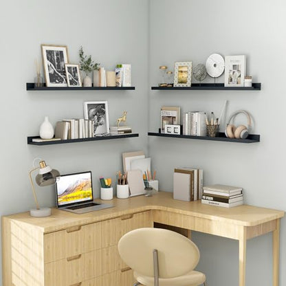 Axeman Picture Ledge Shelf, 36 Inch Black Floating Shelves Set of 4 - color: Black, size: 36 Inch