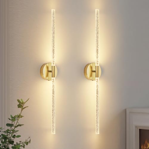 NIORSUN Crystal-Inspired Bubble Battery Operated Wall Sconce Set of 2, 10000mAh 3 Color Temps Rechargeable Wall Lights with Remote, Dimmable Wireless Wall Lamp for Living Room Bedroom - color: Gold, size: 34 Inch
