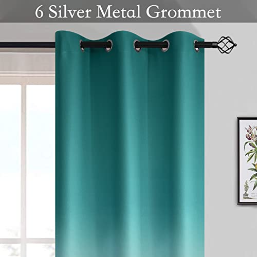 SimpleHome Teal to Grey White Ombre Room Darkening Curtains 63 Inch - color: Teal to Grayish White, size: 42"W x 63"L (Pack of 2)