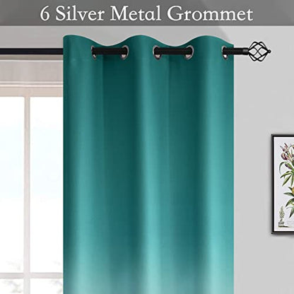SimpleHome Teal to Grey White Ombre Room Darkening Curtains 63 Inch - color: Teal to Grayish White, size: 42"W x 63"L (Pack of 2)