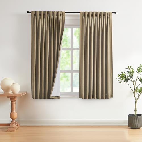 Vision Home Brown Pinch Pleated Full Blackout Curtains Linen Blended Room Darkening Window Curtains 72 inch for Living Room Bedroom Thermal Insulated Pinch Pleat Drapes with Hooks 2 Panel 40" Wx72 L - color: Café Brown, size: 40"W x 72"L (Pack of 2)