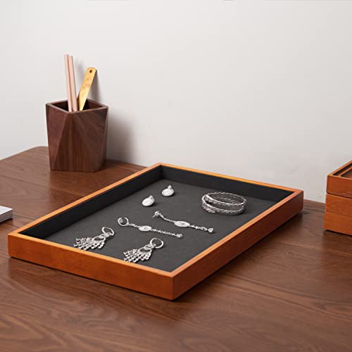 Oirlv Wood Flat Jewelry Tray Stackable Jewelry Drawer Organizer Showcase Jewelry Holder(Grey) - color: Grey flat tray