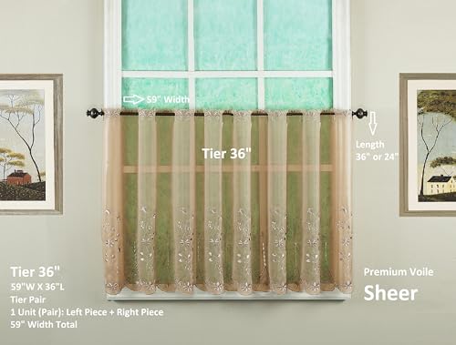 Today's Curtain, Samantha Embroidered Sheer Tier 36", Taupe, 59" W x 36" L - color: Taupe, size: 59"W x 36"L (Pack of 1)