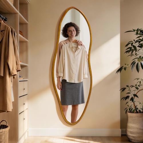 Irregular Full Length Mirror,Large Asymmetrical Wall Mounted Mirror - size: 65"L x 21.5"W