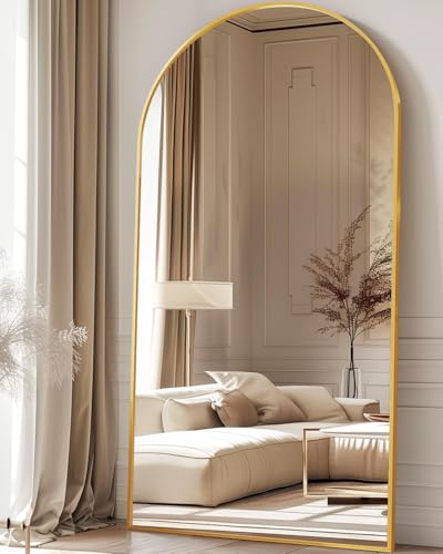 Antok 78" x38” Arched Full Length Mirror, Floor Mirror with Stand,Gold - color: Gold, size: 78"L x 38"W