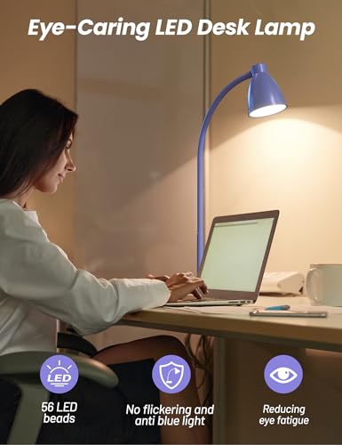 BOHON LED Desk Lamp with USB Charging Port, 3 Color Modes Dim, Lilac Purple - color: Lilac Purple