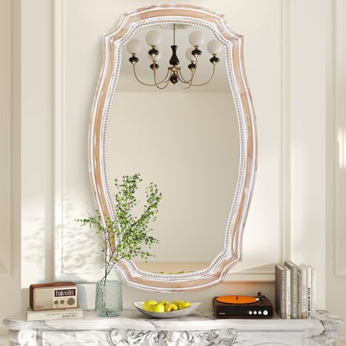 36x24 Inch Scalloped Wall Mirror, Rustic Farmhouse Wood Frame Mirrors - color: C - 36"l X 24"w