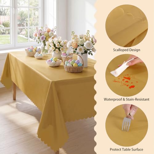 NatNarr 3 Pcs Gold Plastic Tablecloths, Scalloped Rectangle Table Cloths - color: Gold, size: 3 Pack