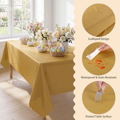 NatNarr 3 Pcs Gold Plastic Tablecloths, Scalloped Rectangle Table Cloths - color: Gold, size: 3 Pack