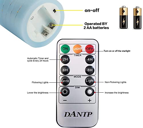 danip Sky Blue LED Flameless Candle with Embedded Starlight String, 3 LED Candles, 11 Key Remote Control, 24 Hour Timer Function, Dancing Flame, True Wax, Battery Powered. (Sky Blue) - color: BlueA#1*3