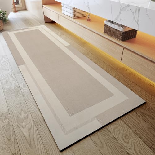 YDKGL Non Slip Bath Mat Long Ultra Thin Bathroom Rugs Runner Fit Under Door - color: A- Beige, size: 24" x 70" (Rectangular)