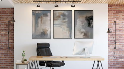 Large Framed Abstract Wall Art, Modern Grey Canvas Prints, 24"x36"x3 - color: grey, size: 24" X 36" X 3pcs Framed
