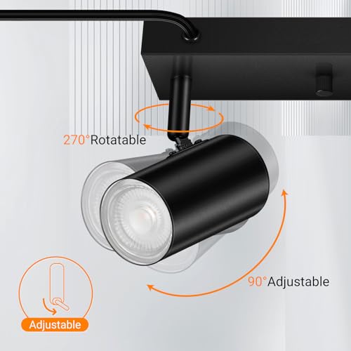 AUQUEE 3 Light Track Lighting Kit,Black 3 Way Modern Plug in Ceiling Spotlight,Industrial LED Wall Light for Kitchen Cabinet Gallery Bar Hallway Living Room,Rocker Switch,15 Foot Cord(No Bulb) | Track Light Fixtures Ceiling,Plug in Wall Lights with Cord,