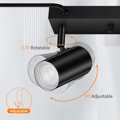 AUQUEE 3 Light Track Lighting Kit,Black 3 Way Modern Plug in Ceiling Spotlight,Industrial LED Wall Light for Kitchen Cabinet Gallery Bar Hallway Living Room,Rocker Switch,15 Foot Cord(No Bulb) | Track Light Fixtures Ceiling,Plug in Wall Lights with Cord,