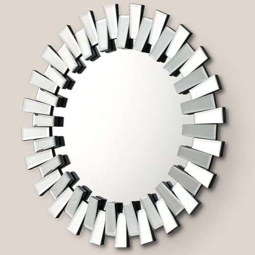 QDSSDECO 32" x32" Round Sunburst Wall Mirror, Frameless Beveled Edge - color: Round, size: 32"L x 32"W