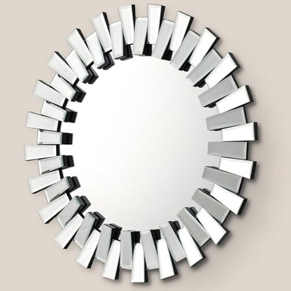 QDSSDECO 32" x32" Round Sunburst Wall Mirror, Frameless Beveled Edge - color: Round, size: 32"L x 32"W