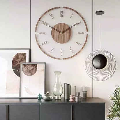 Modern Minimalist Wooden Wall Clock - Silent Non-Ticking Battery Operated Wall Clock for Living Room Bedroom Kitchen Office Decor, 12 Inch Large Wall Clock with Sleek Open Frame Design