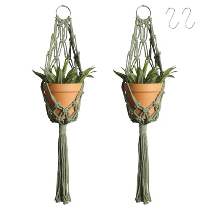 Artilady Boho Hanging Planter for Indoor Plants, Macrame Plant Hanger - color: Dark Green