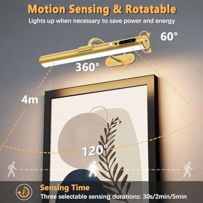 Hapfish Motion Sensor Battery Operated Wall Sconce,Wireless Picture Lights - color: Motion Sensor Gold