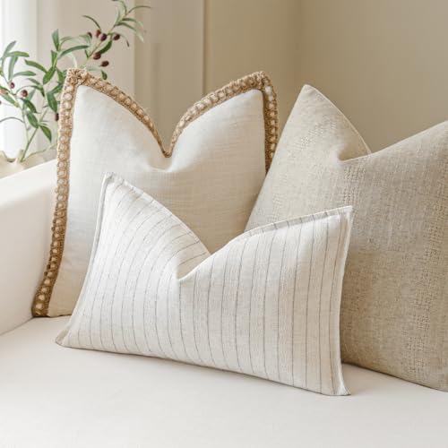 MOROCO Linen Striped Throw Pillow Covers 12x20 Set of 2, Grey - color: Grey, size: 20" x 12" (Pack of 2)