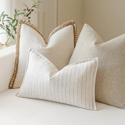 MOROCO Linen Striped Throw Pillow Covers 12x20 Set of 2, Grey - color: Grey, size: 20" x 12" (Pack of 2)