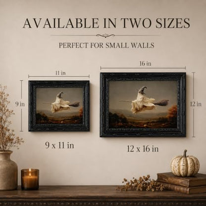 Framed Ghost Halloween Canvas Wall Art Witchy Broom Wall Decor 9x11 Inch