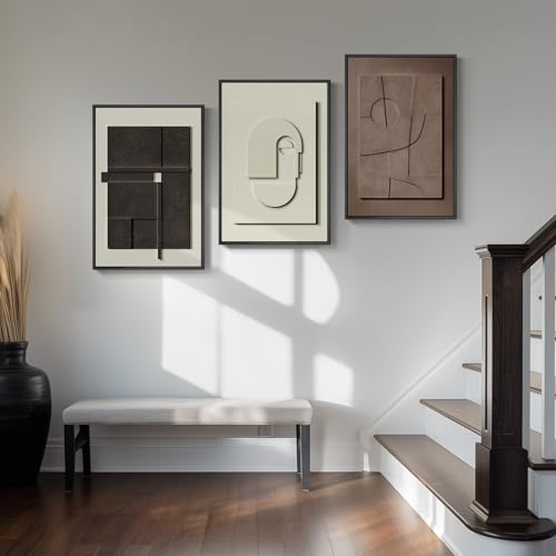 3D Textured Framed Abstract Wall Art Set, 3 Piece Modern Artwork, 16x24 In - color: Black White Brown, size: 16"w X 24"h X 3pcs