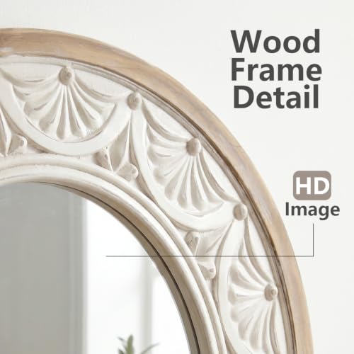 Round Mirror for Bathroom,Wood Farmhouse Vanity Circle Wall Mirror
