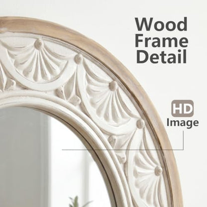 Round Mirror for Bathroom,Wood Farmhouse Vanity Circle Wall Mirror