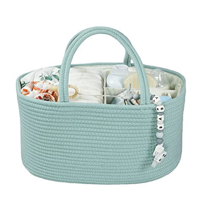 XUANGUO Large Cotton Rope Baby Diaper Caddy Organizer Basket Light Green - color: light green, size: Large